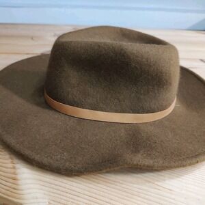 Vtg Style Wide Brim Fedora‎ Hat Brown Wool Felt Rancher Western Panama Cowboy